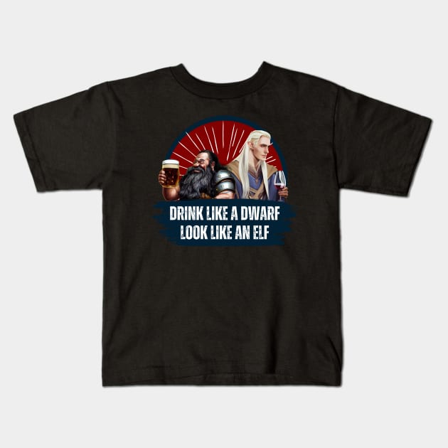 Drink Like a Dwarf - Look Like an Elf - Black - Fantasy Funny Beer Kids T-Shirt by Fenay-Designs